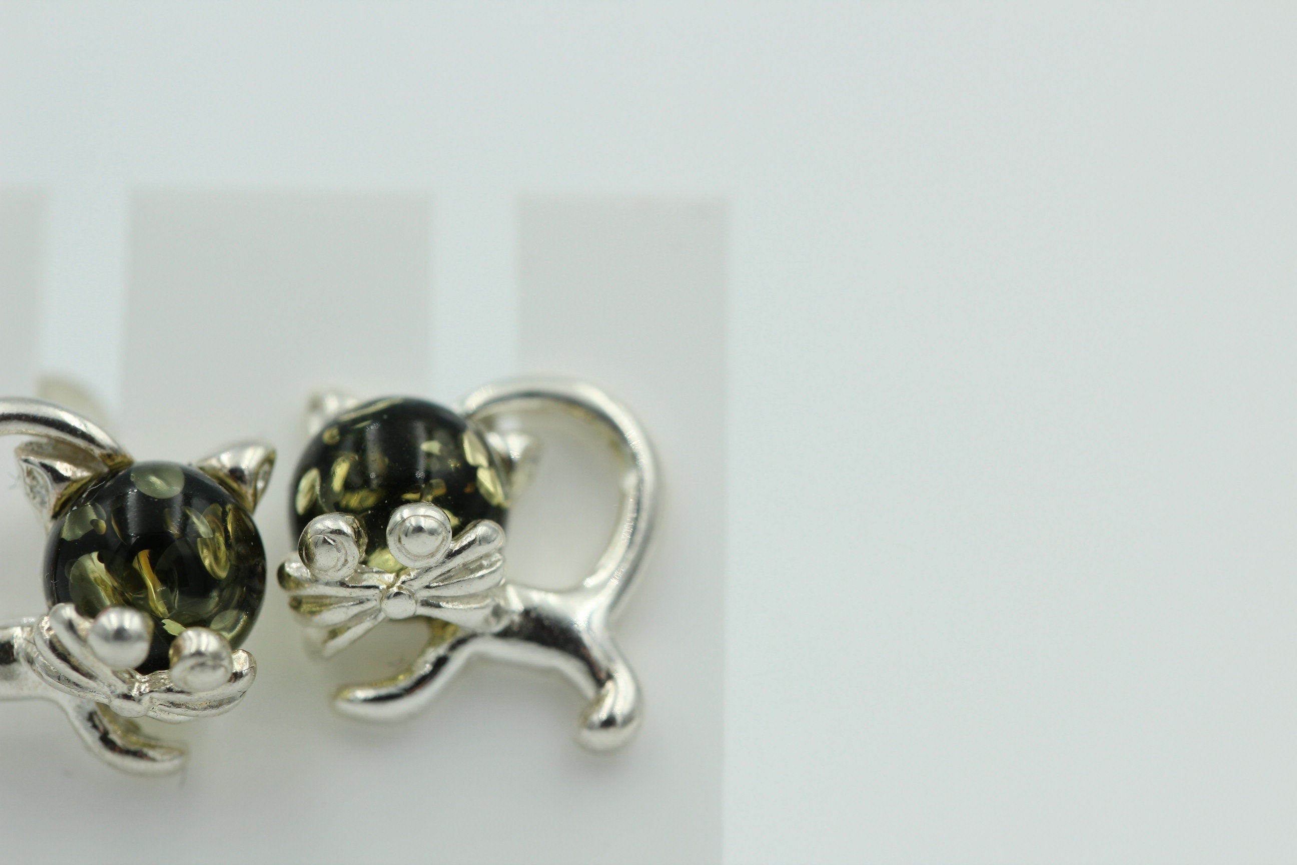 Bernstein Ohrstecker Katze 925 Silber Katzenohrstecker Mädchen Frauen
