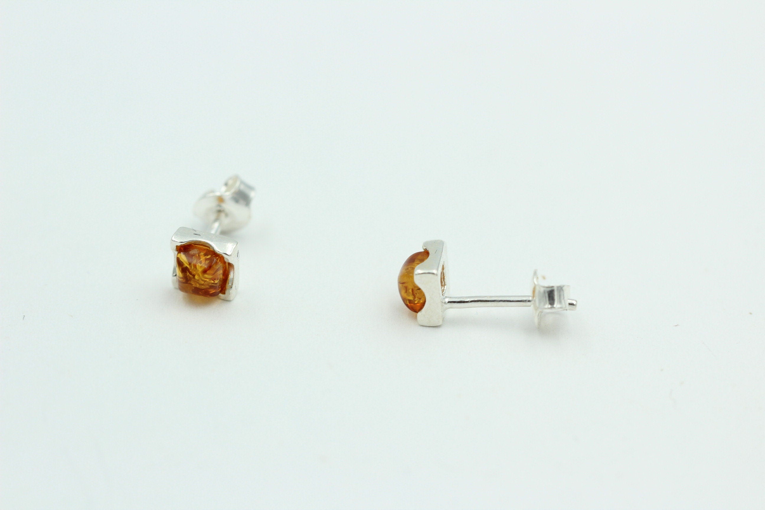 Bernstein Ohrstecker 5 x 5 mm 925 Silber brauner Bernstein