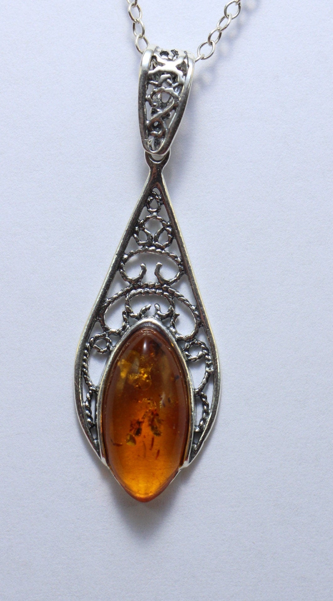 Edler brauner Bernstein Anhanger 925 Silber Collier Kette Litauen