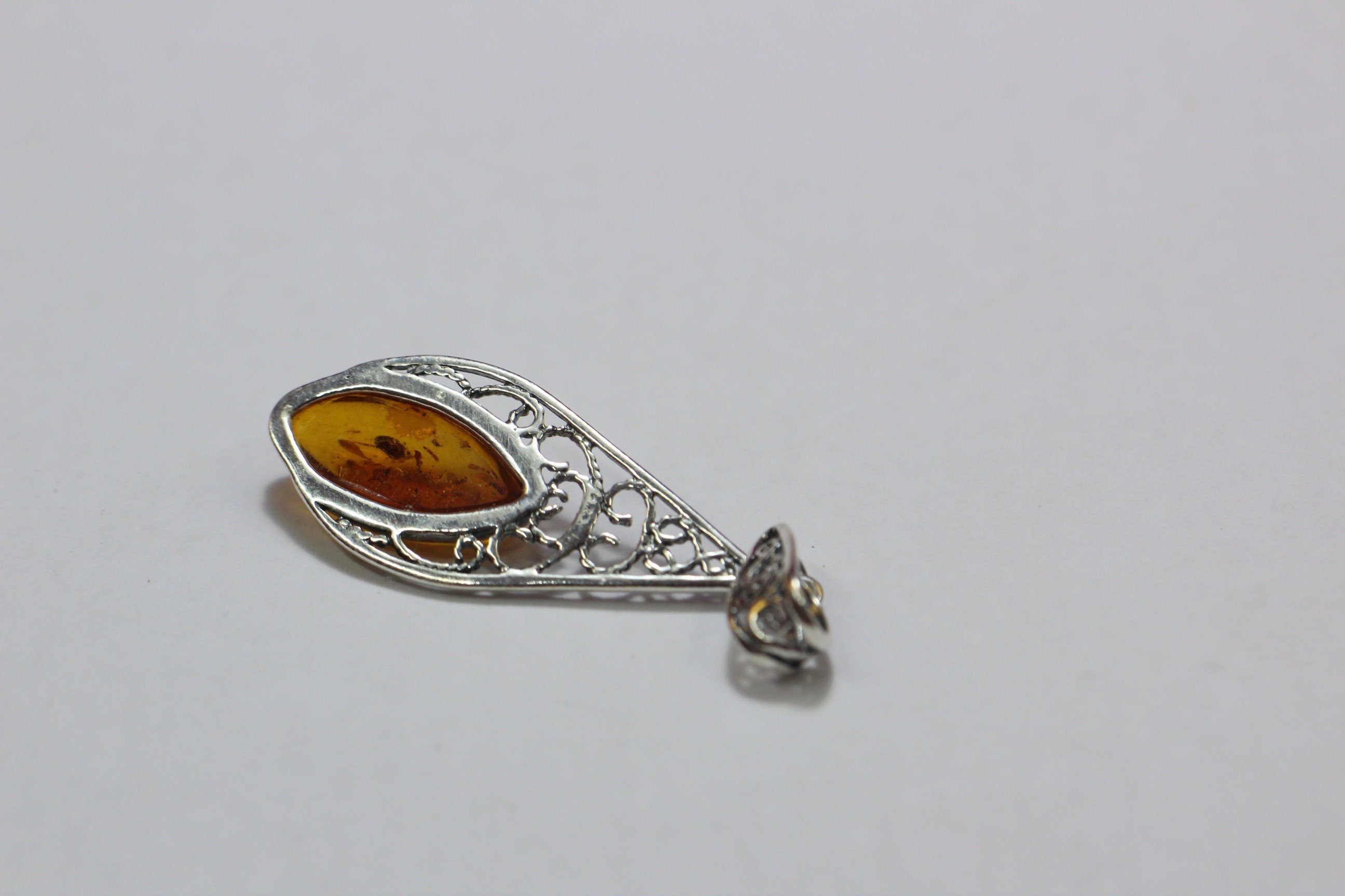 Edler brauner Bernstein Anhanger 925 Silber Collier Kette Litauen
