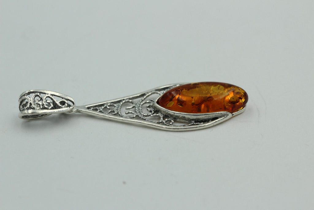 Edler brauner Bernstein Anhanger 925 Silber Collier Kette Litauen