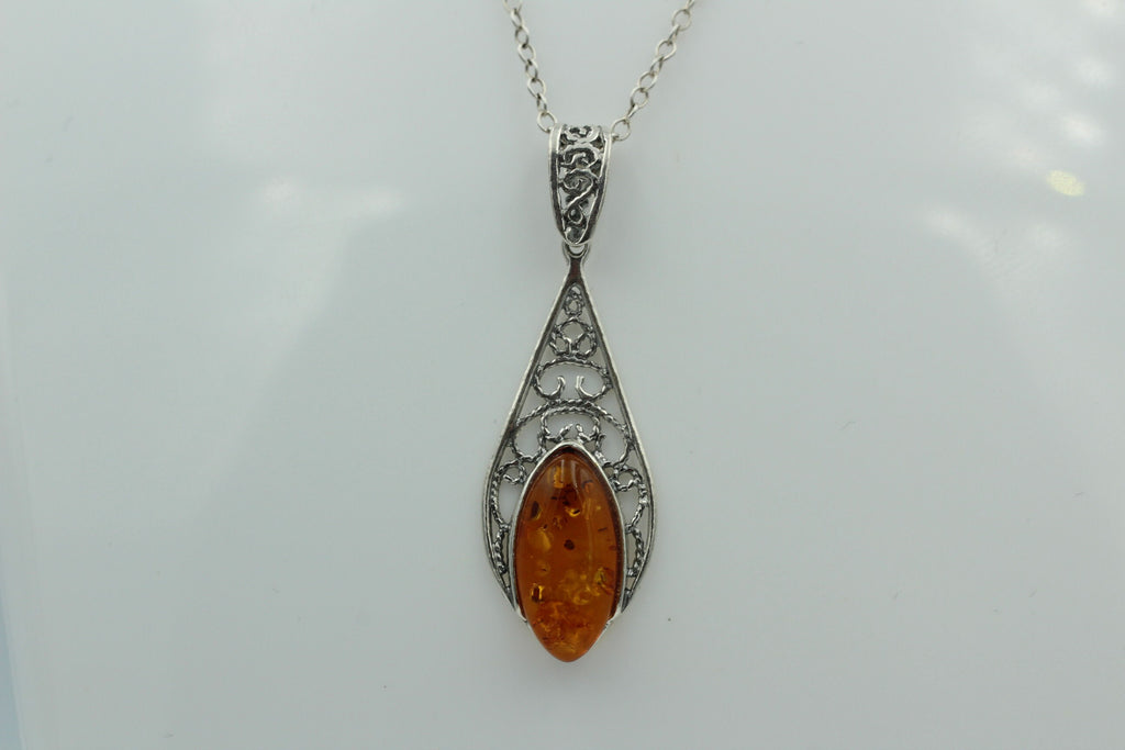 Edler brauner Bernstein Anhanger 925 Silber Collier Kette Litauen