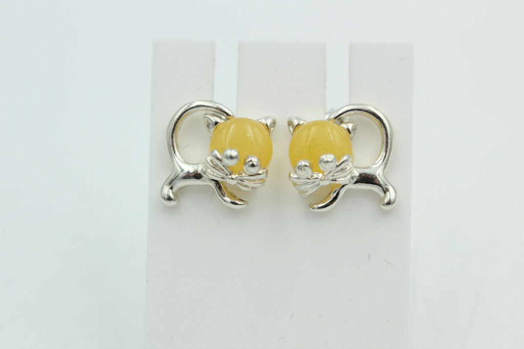 Bernstein Ohrstecker Katze 925 Silber Katzenohrstecker Mädchen Frauen