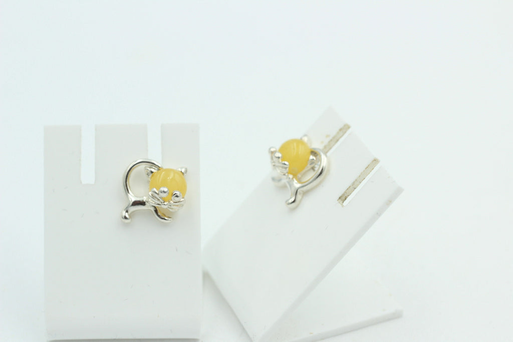 Bernstein Ohrstecker Katze 925 Silber Katzenohrstecker Mädchen Frauen