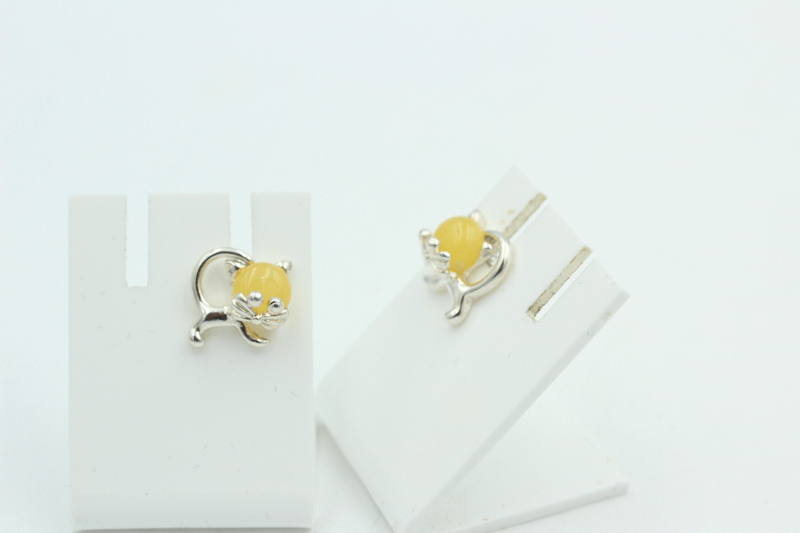 Bernstein Ohrstecker Katze 925 Silber Katzenohrstecker Mädchen Frauen