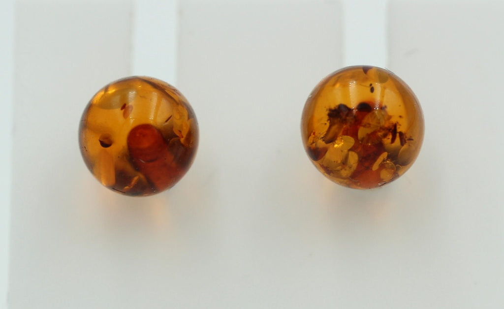 Bernstein Ohrstecker goldbraun 925 Silber Kugelohrstecker Unisex