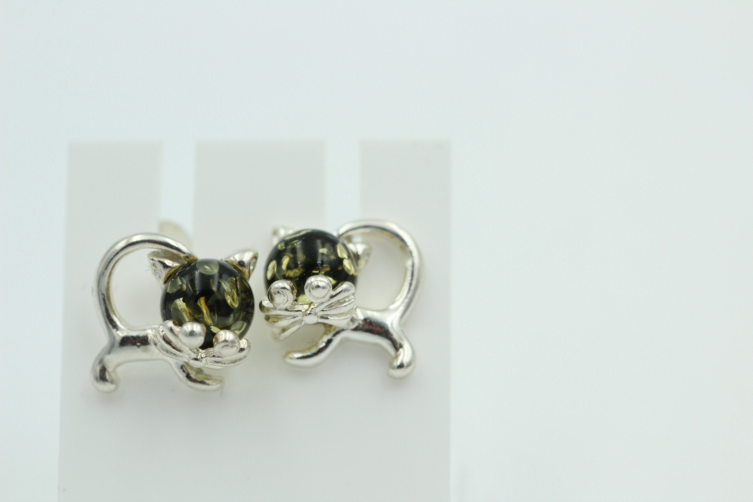 Bernstein Ohrstecker Katze 925 Silber Katzenohrstecker Mädchen Frauen