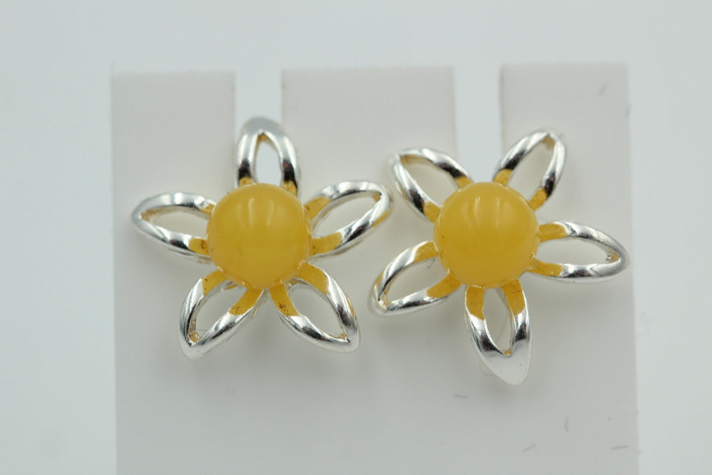 Bernsteinblume 925 Sterling Silber Ohrstecker Ohrring Silberblume mit Bernstein
