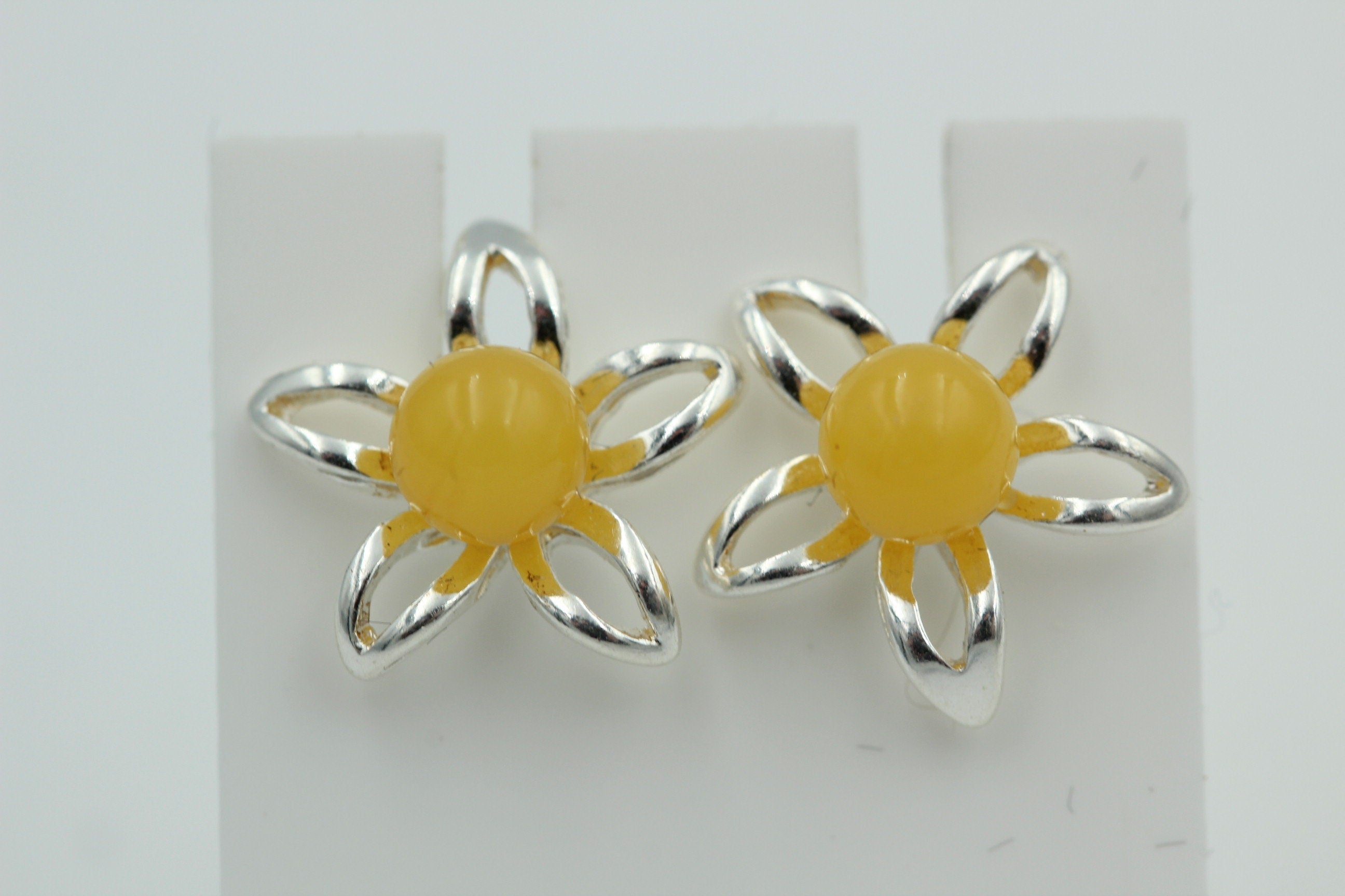 Bernsteinblume 925 Sterling Silber Ohrstecker Ohrring Silberblume mit Bernstein