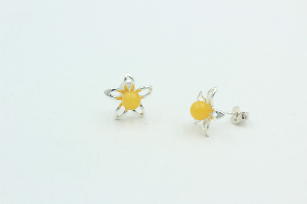Bernsteinblume 925 Sterling Silber Ohrstecker Ohrring Silberblume mit Bernstein