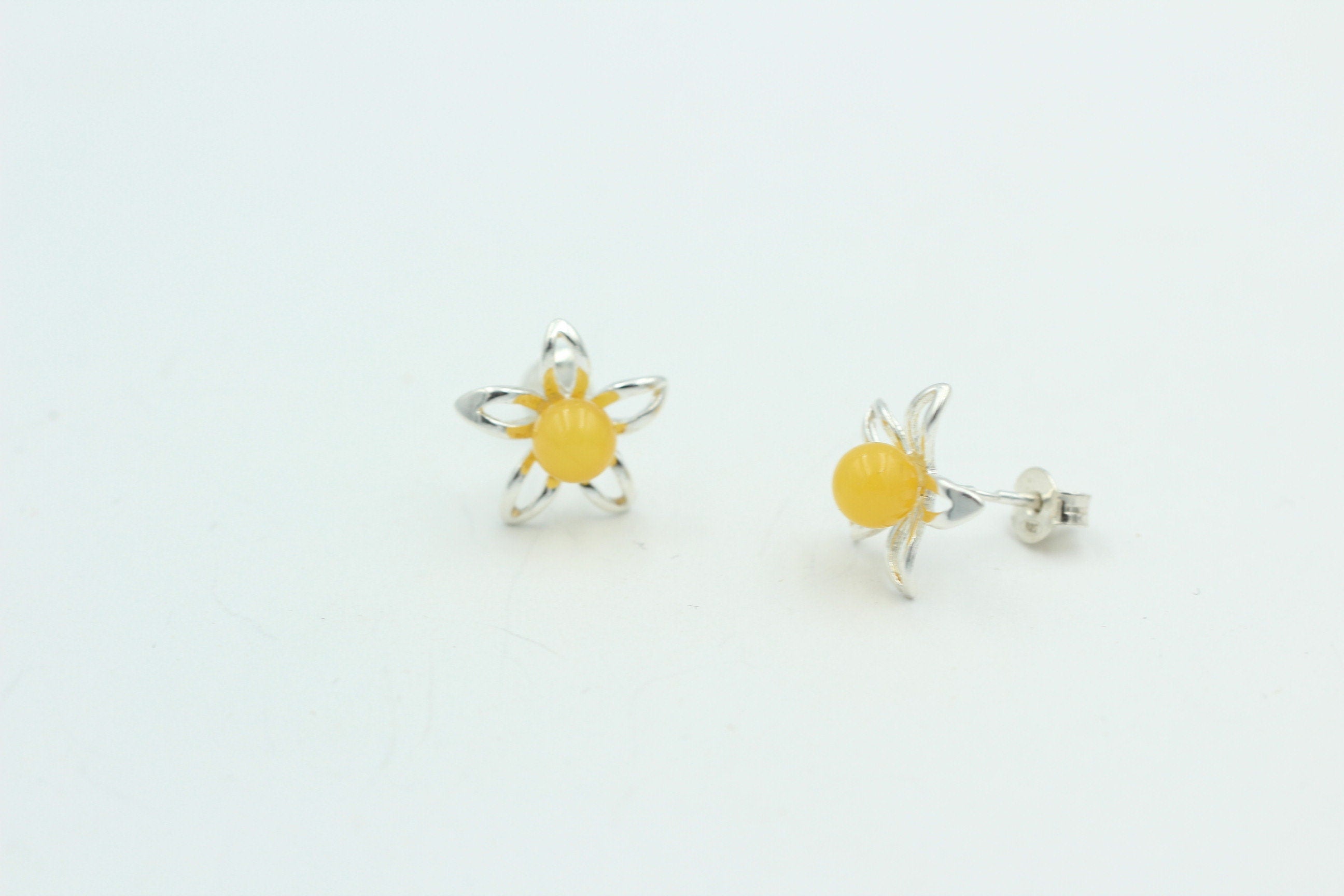 Bernsteinblume 925 Sterling Silber Ohrstecker Ohrring Silberblume mit Bernstein