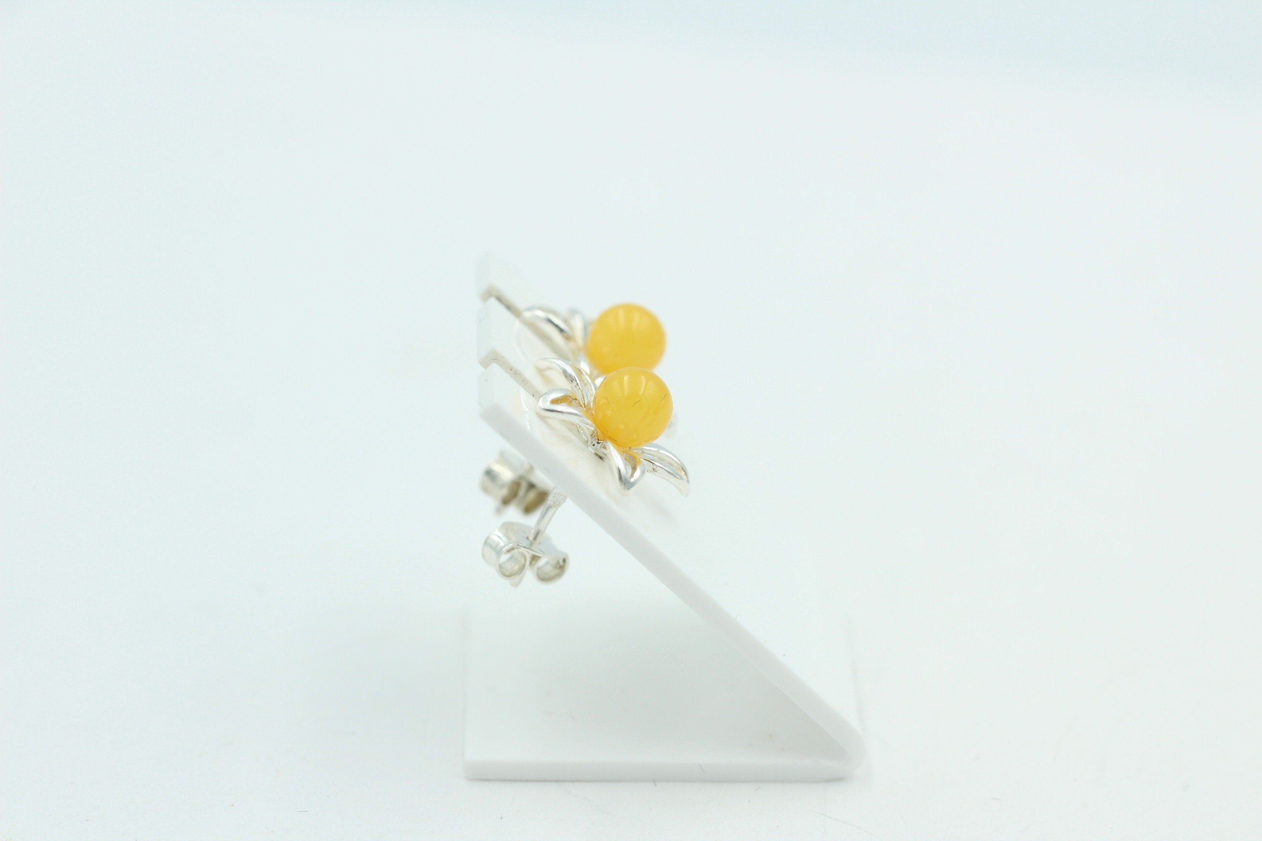 Bernsteinblume 925 Sterling Silber Ohrstecker Ohrring Silberblume mit Bernstein