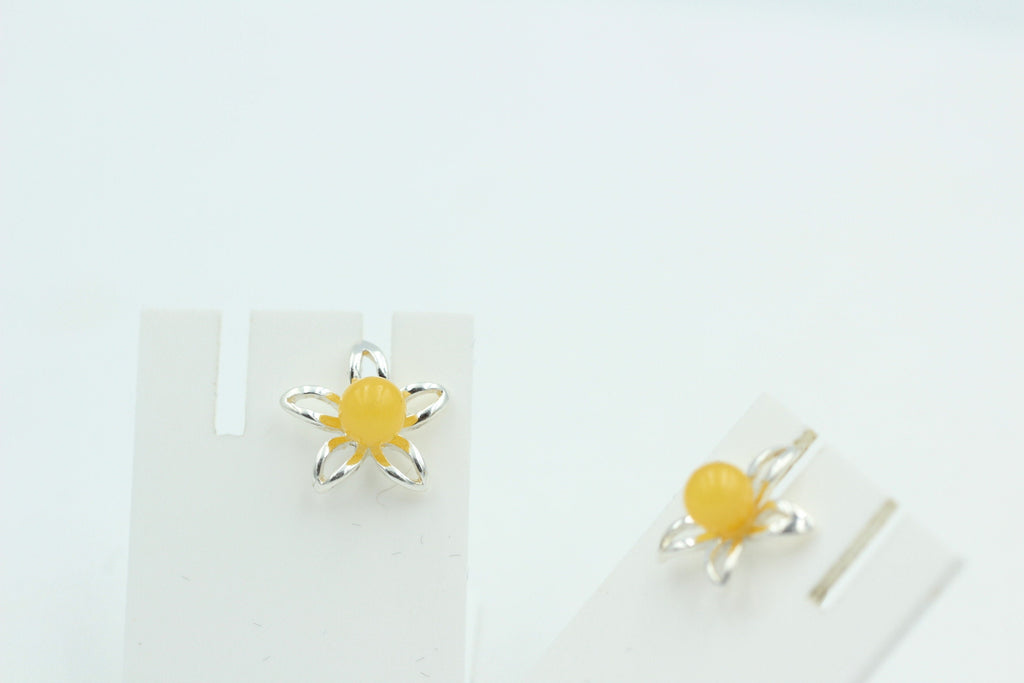 Bernsteinblume 925 Sterling Silber Ohrstecker Ohrring Silberblume mit Bernstein