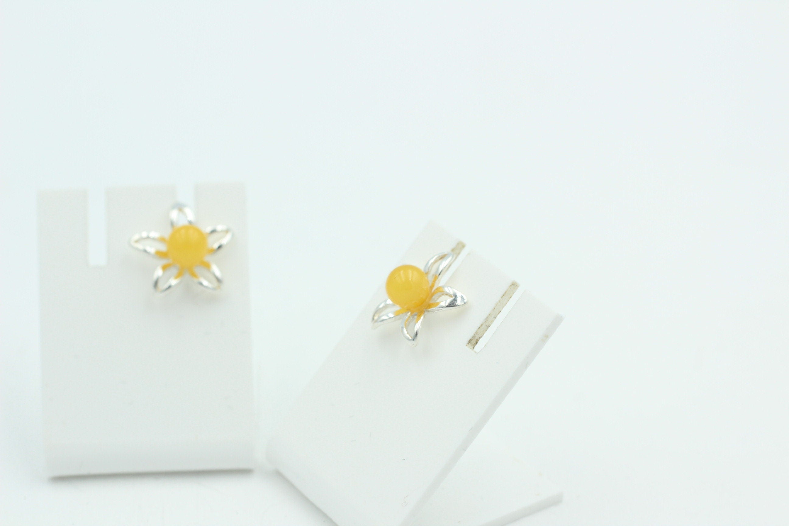 Bernsteinblume 925 Sterling Silber Ohrstecker Ohrring Silberblume mit Bernstein
