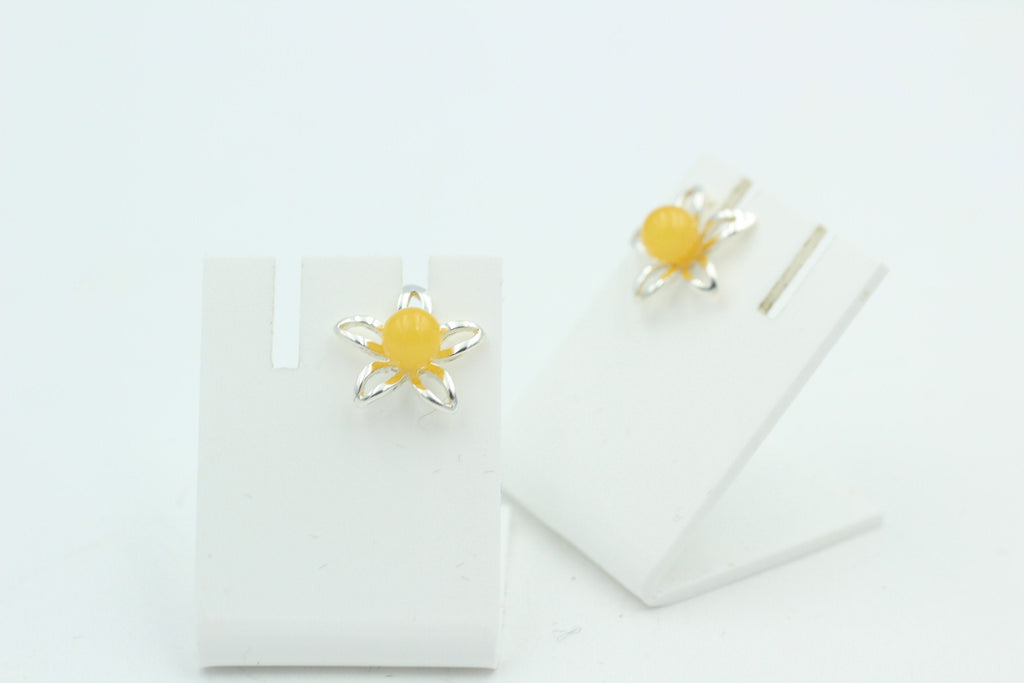 Bernsteinblume 925 Sterling Silber Ohrstecker Ohrring Silberblume mit Bernstein