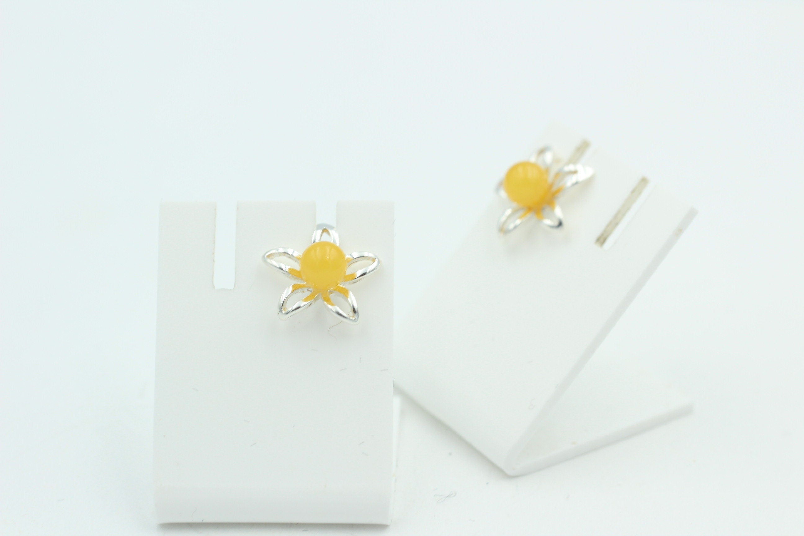 Bernsteinblume 925 Sterling Silber Ohrstecker Ohrring Silberblume mit Bernstein