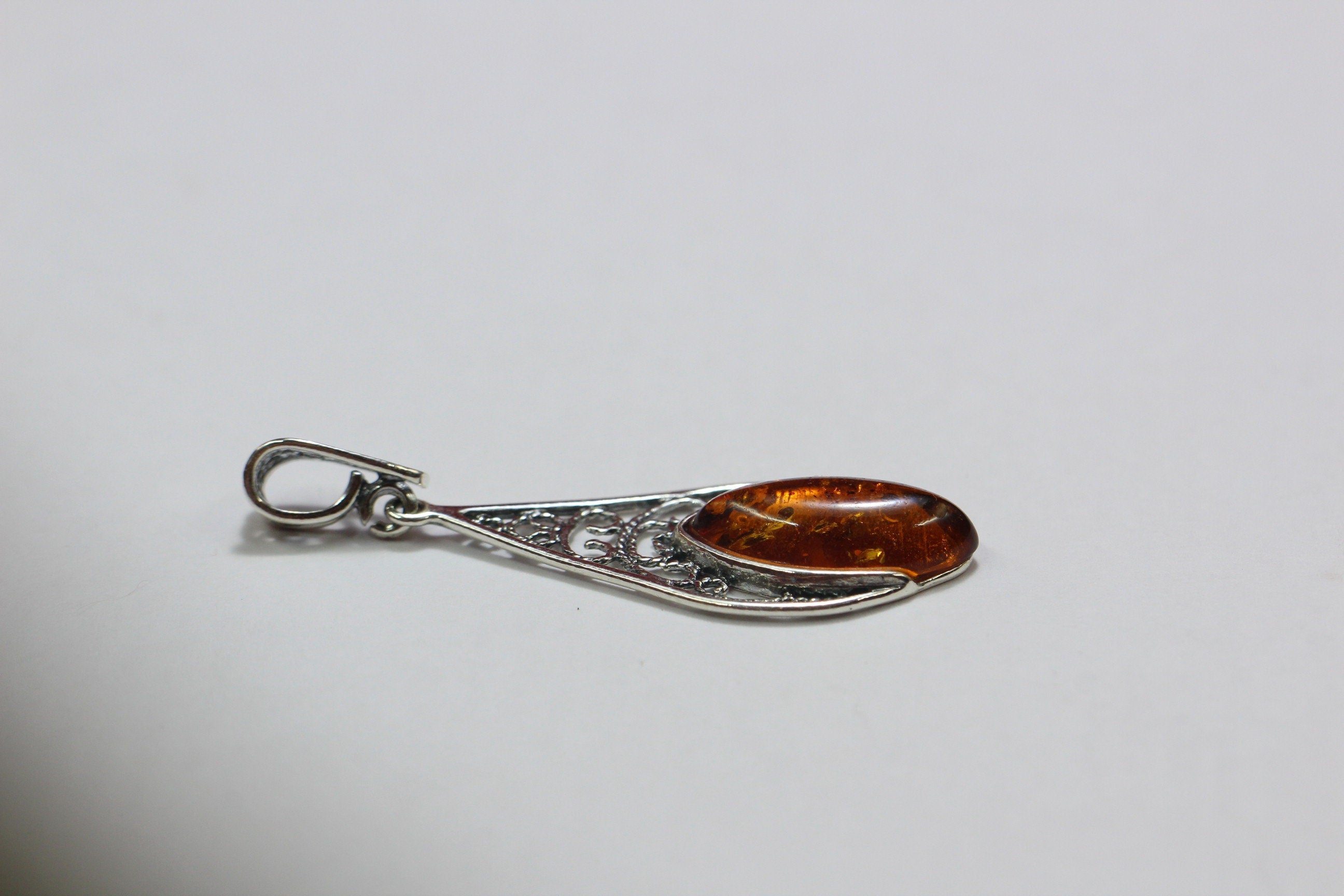 Edler brauner Bernstein Anhanger 925 Silber Collier Kette Litauen