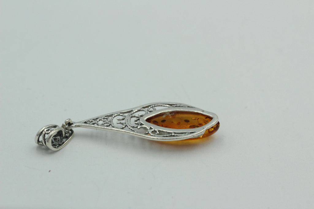 Edler brauner Bernstein Anhanger 925 Silber Collier Kette Litauen