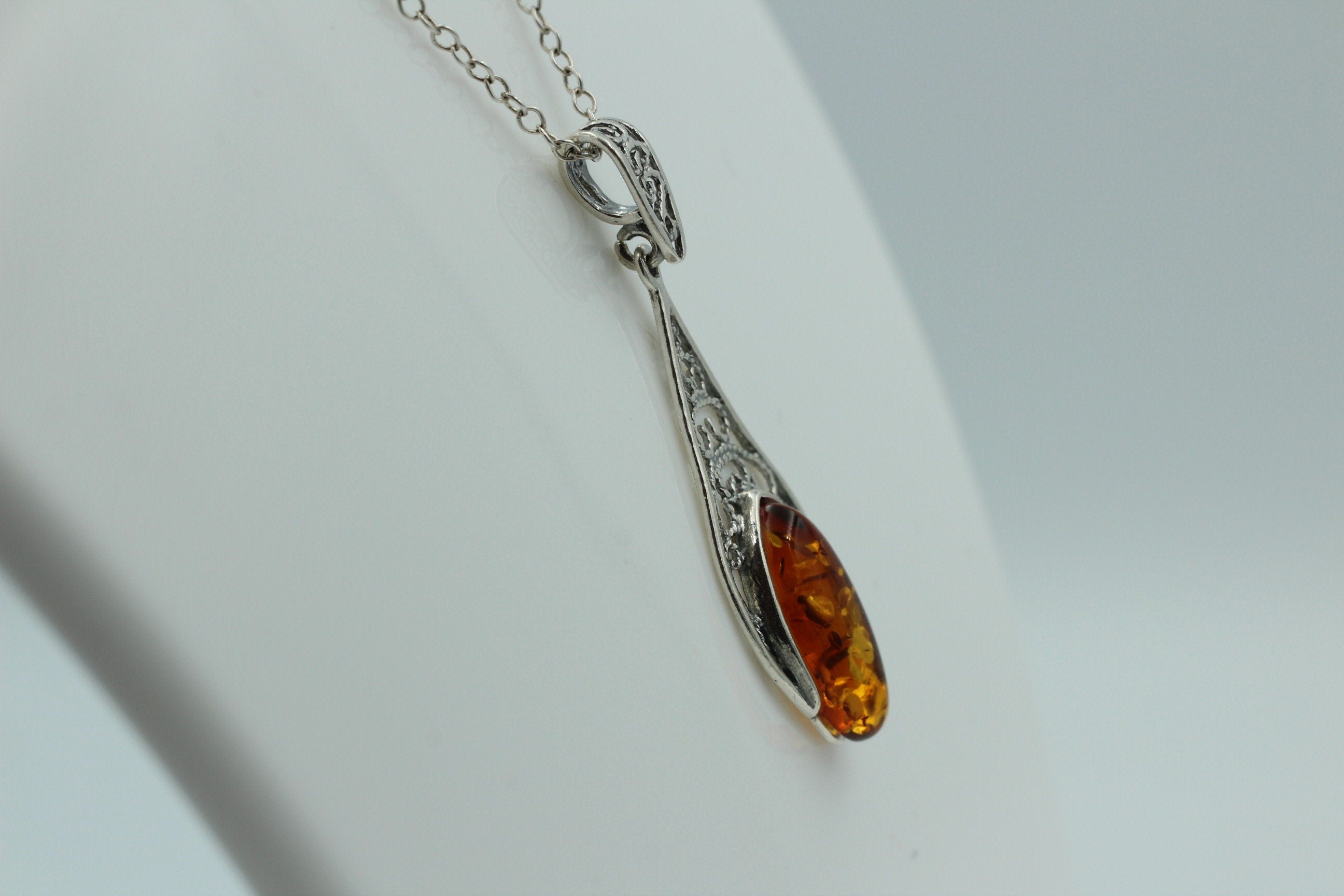Edler brauner Bernstein Anhanger 925 Silber Collier Kette Litauen