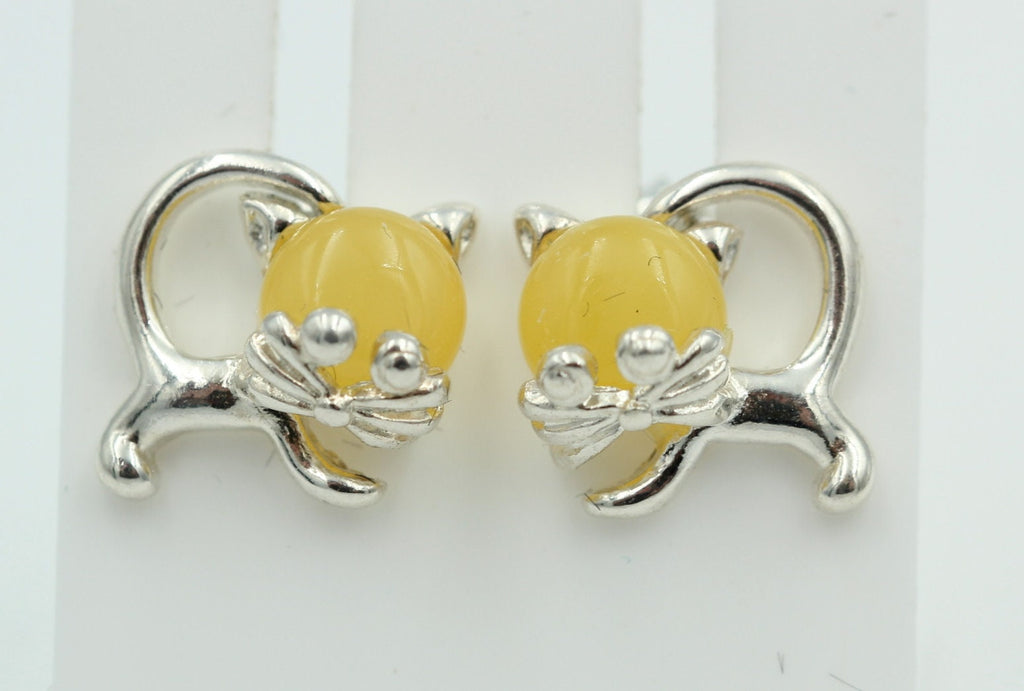 Bernstein Ohrstecker Katze 925 Silber Katzenohrstecker Mädchen Frauen