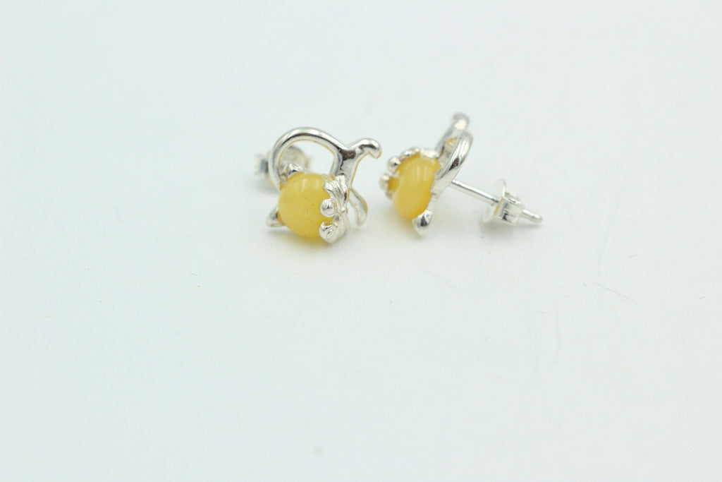 Bernstein Ohrstecker Katze 925 Silber Katzenohrstecker Mädchen Frauen