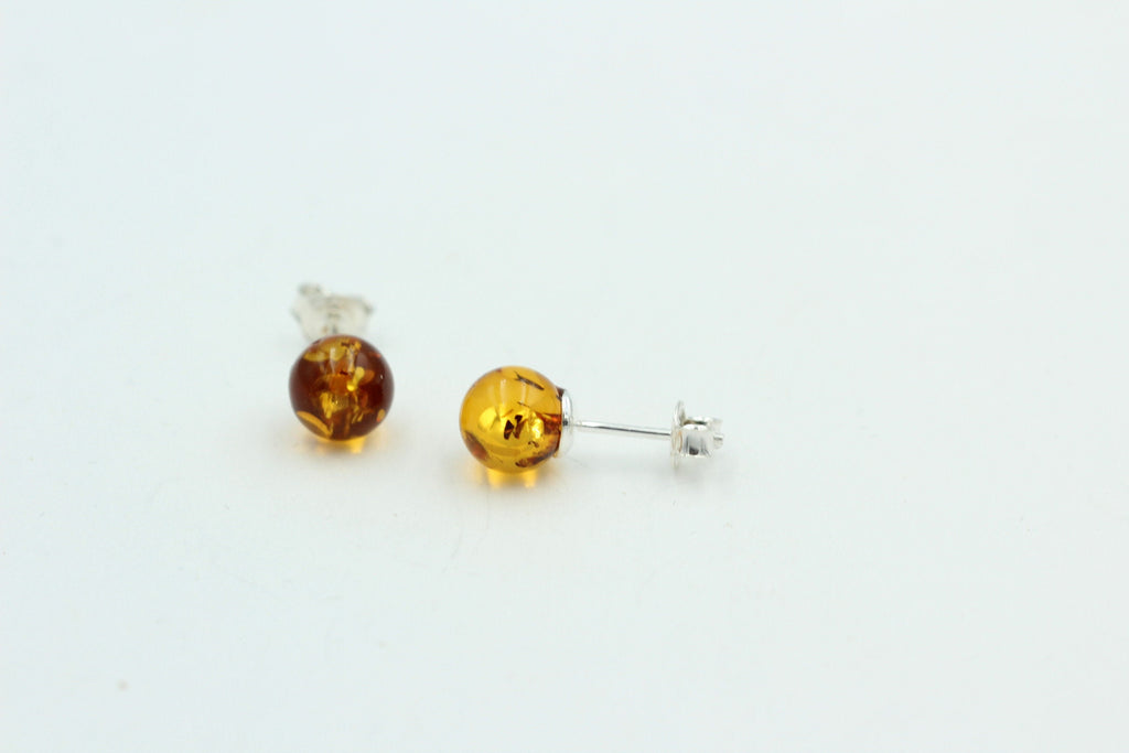 Bernstein Ohrstecker braun 925 Silber Kugelohrstecker Unisex 5 mm