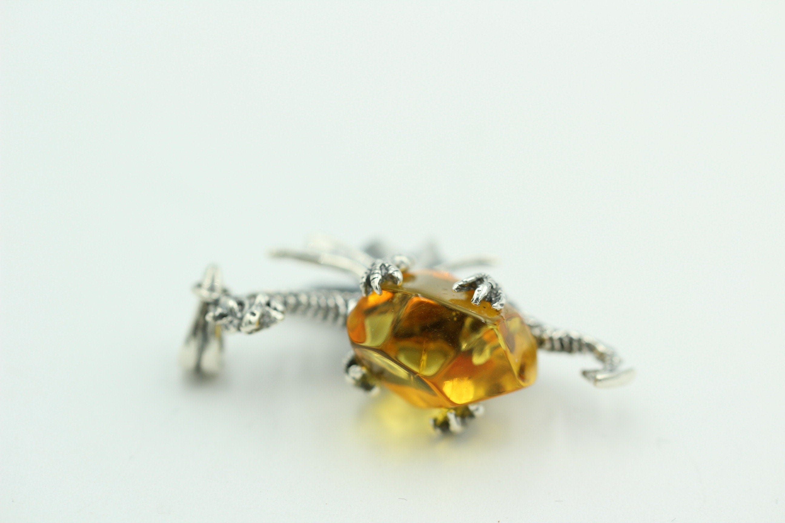Drache mit Bernstein 925 Silber Drachenanhänger plastisch ausgeführt Top Schmuck