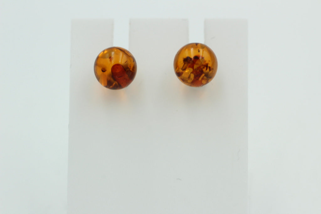 Bernstein Ohrstecker goldbraun 925 Silber Kugelohrstecker Unisex