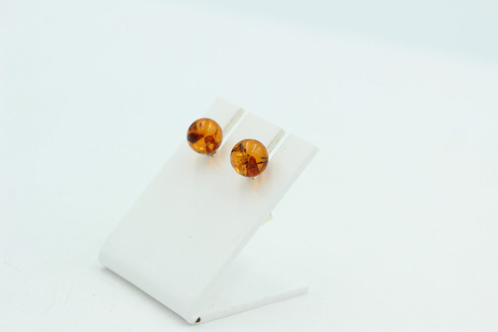 Bernstein Ohrstecker goldbraun 925 Silber Kugelohrstecker Unisex