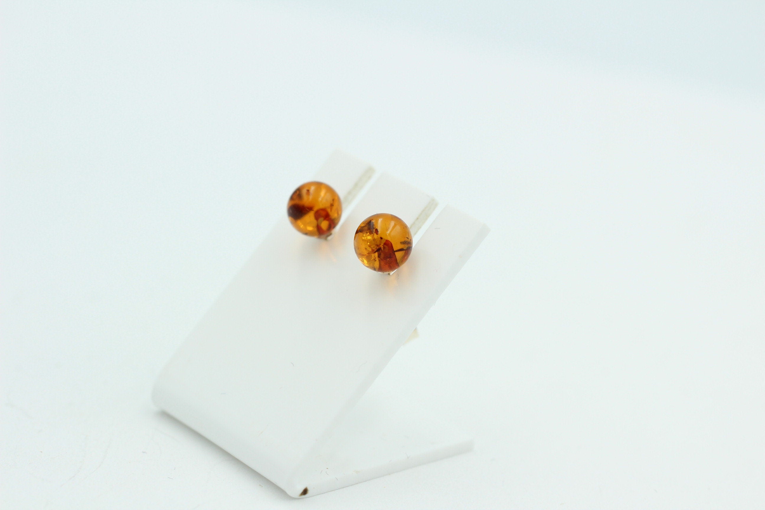 Bernstein Ohrstecker goldbraun 925 Silber Kugelohrstecker Unisex