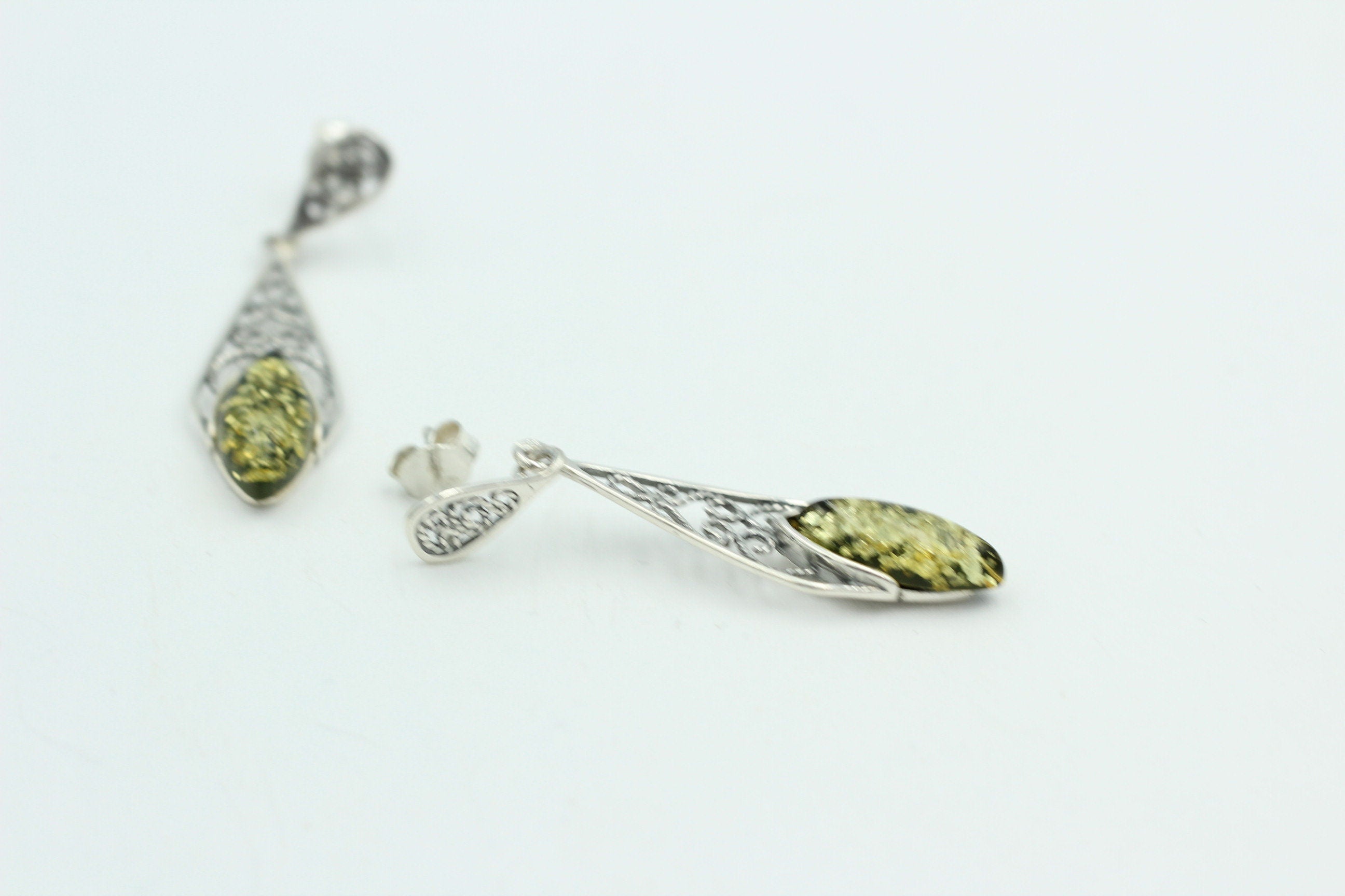 Edle filigrane Bernstein Ohrhanger Ohrstecker 925 Silber filigraner Ohrschmuck