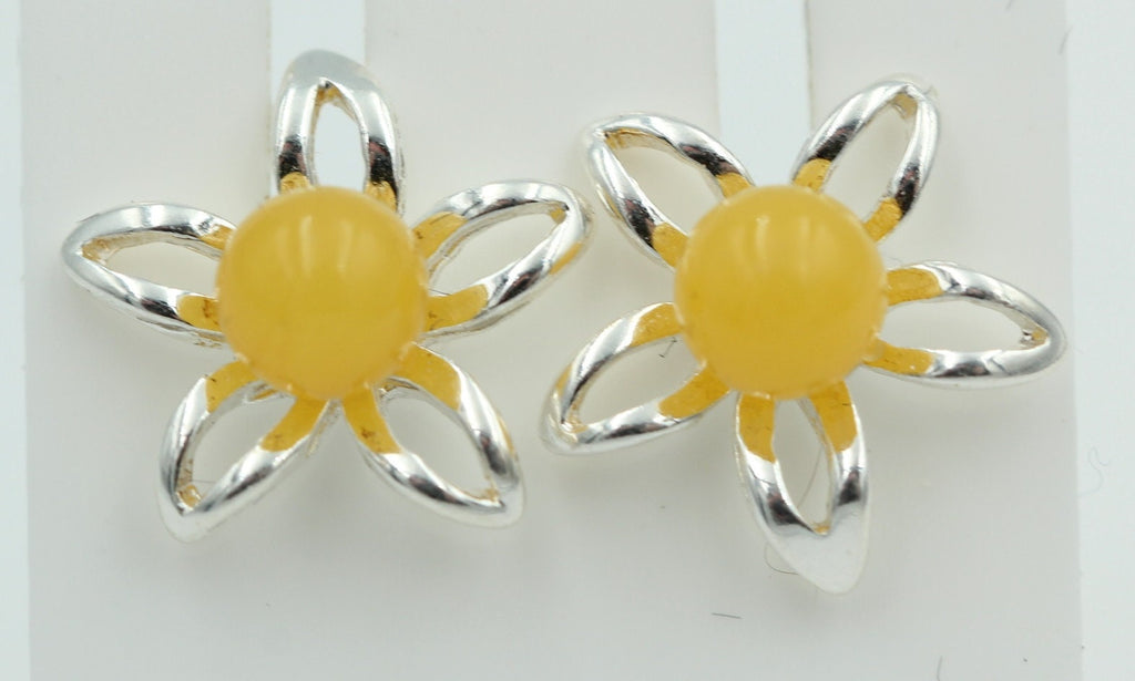 Bernsteinblume 925 Sterling Silber Ohrstecker Ohrring Silberblume mit Bernstein