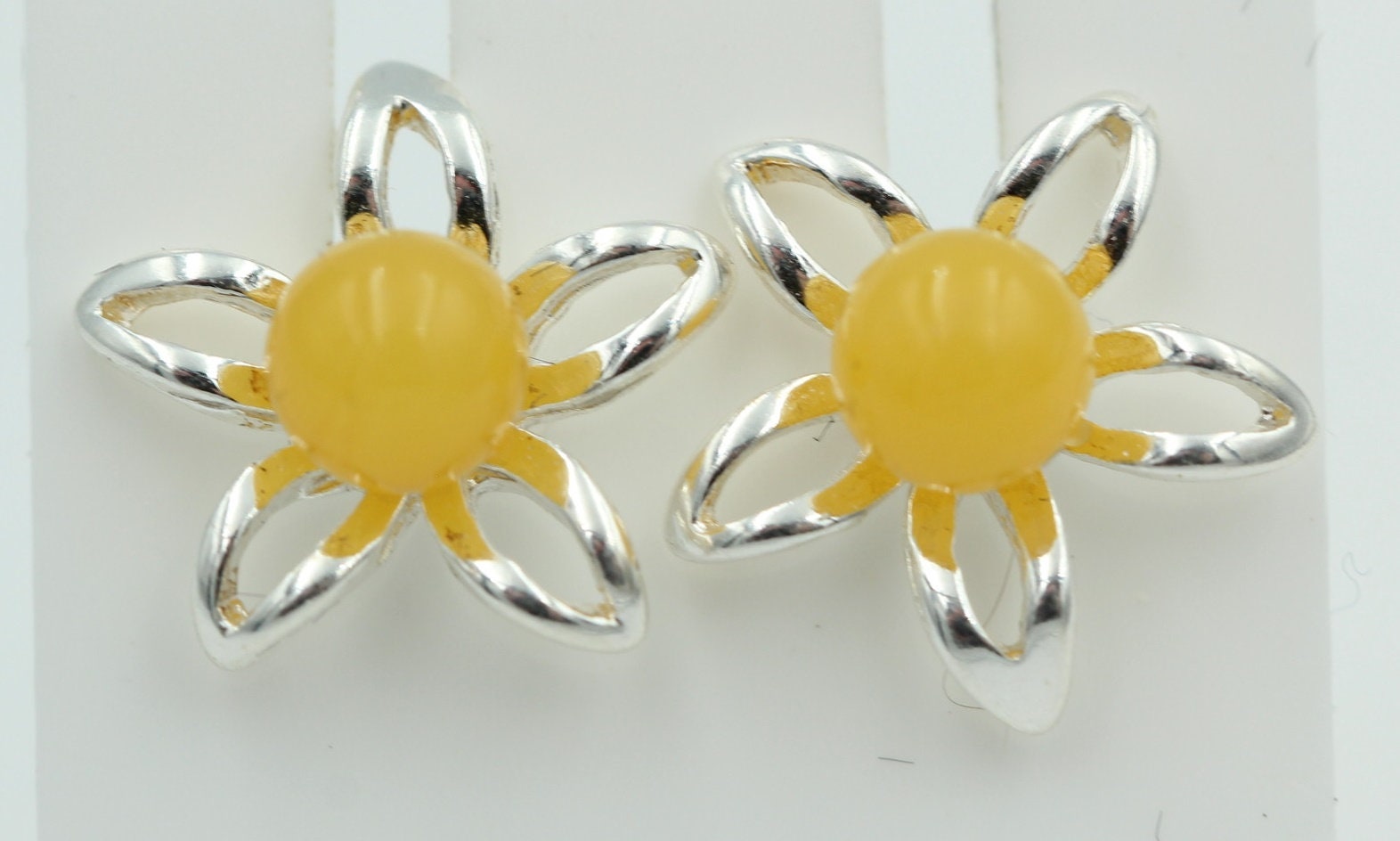 Bernsteinblume 925 Sterling Silber Ohrstecker Ohrring Silberblume mit Bernstein