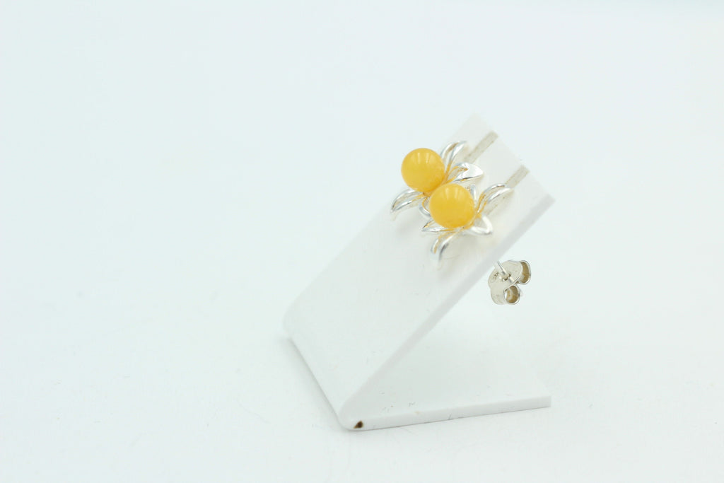Bernsteinblume 925 Sterling Silber Ohrstecker Ohrring Silberblume mit Bernstein