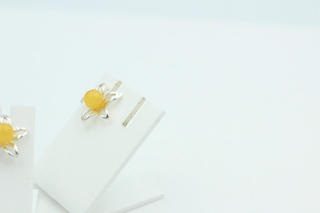 Bernsteinblume 925 Sterling Silber Ohrstecker Ohrring Silberblume mit Bernstein