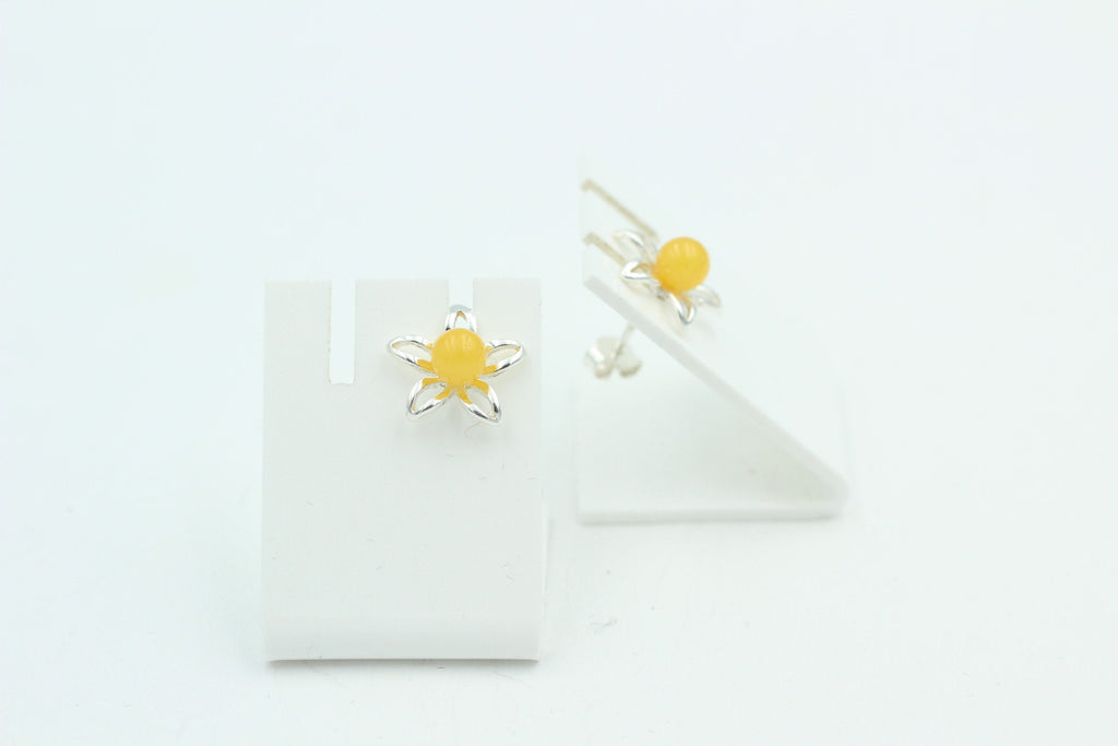 Bernsteinblume 925 Sterling Silber Ohrstecker Ohrring Silberblume mit Bernstein
