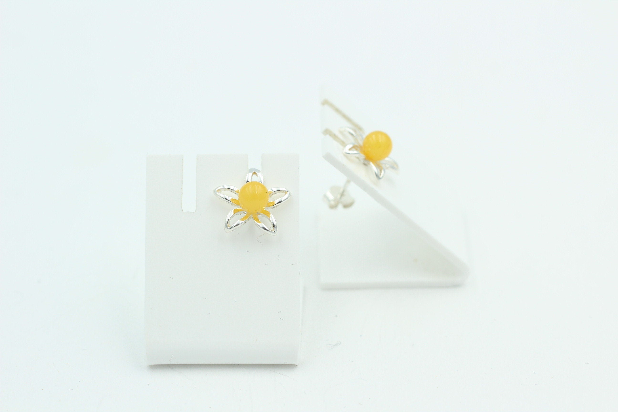 Bernsteinblume 925 Sterling Silber Ohrstecker Ohrring Silberblume mit Bernstein