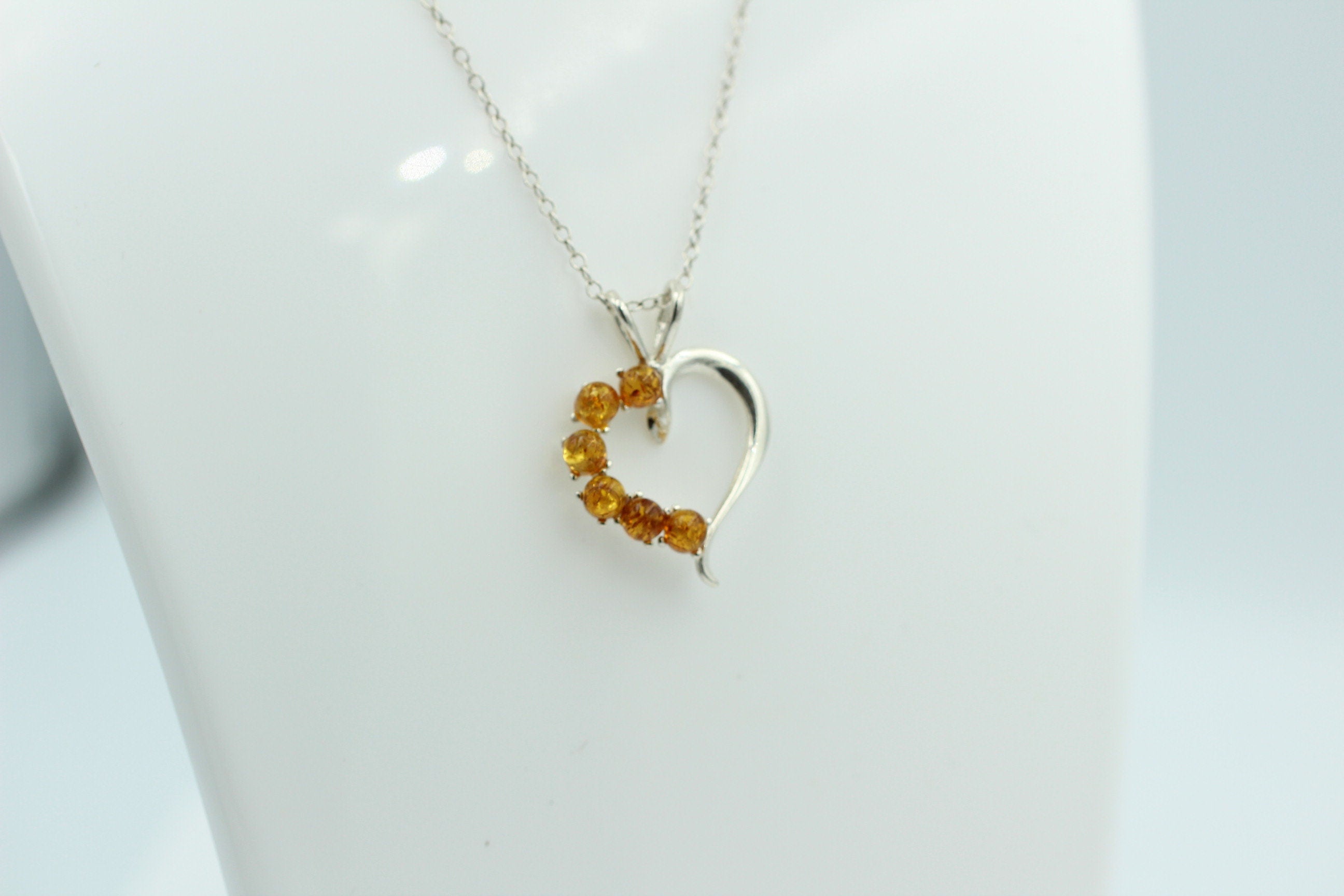 Bernstein Herz Anhänger 925 Silber Collier Kette Silberherz mit Bernstein
