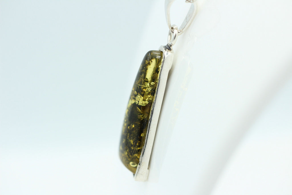 Bernstein Anhänger grün 925 Silber grüner Bernstein Collier Kette Design pur Top