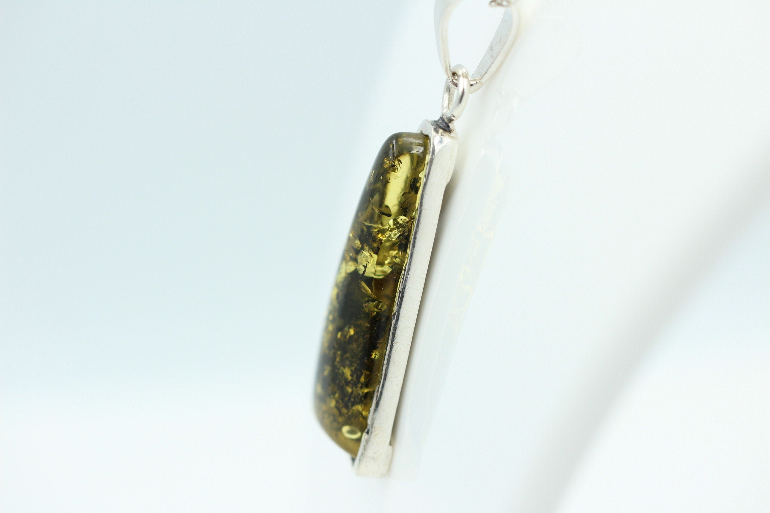 Bernstein Anhänger grün 925 Silber grüner Bernstein Collier Kette Design pur Top