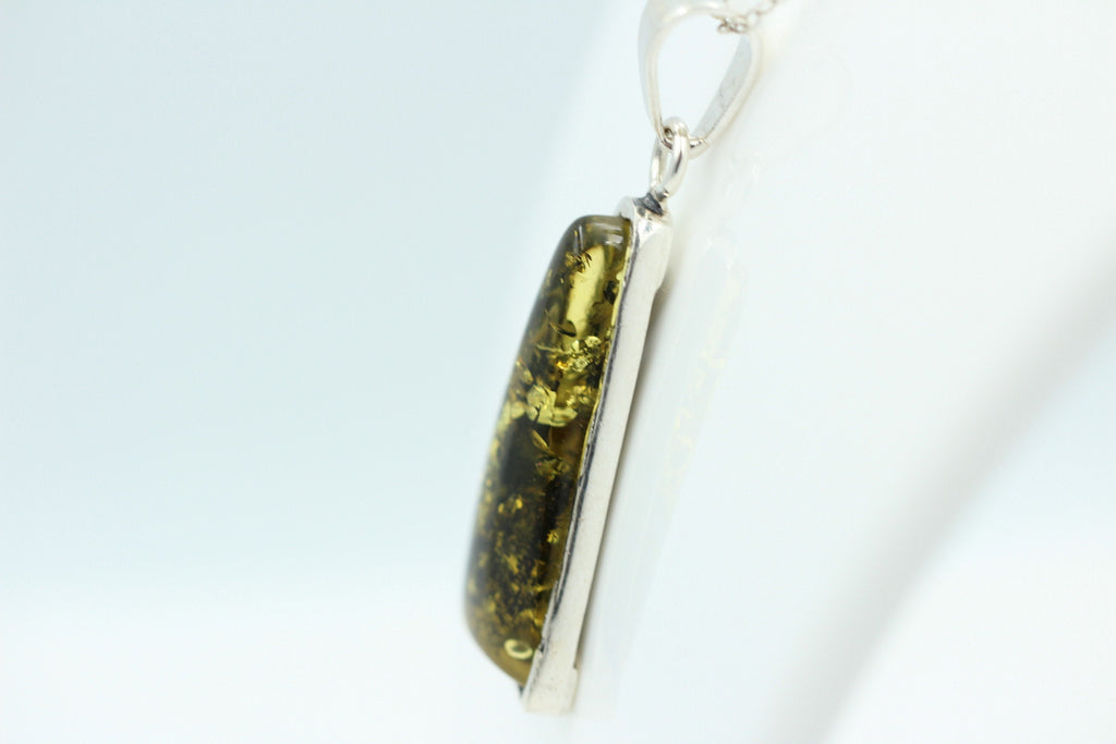 Bernstein Anhänger grün 925 Silber grüner Bernstein Collier Kette Design pur Top