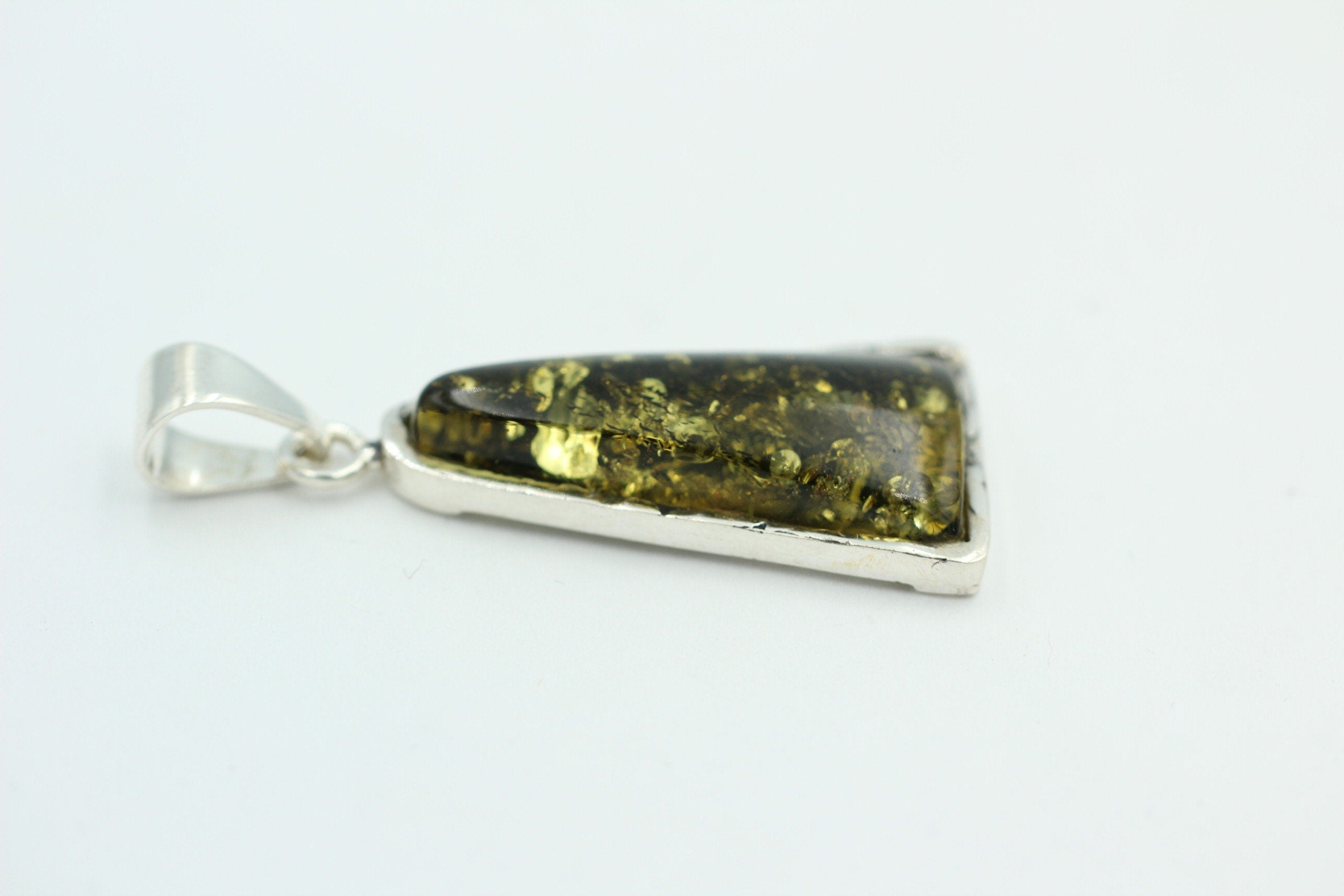 Bernstein Anhänger grün 925 Silber grüner Bernstein Collier Kette Design pur Top