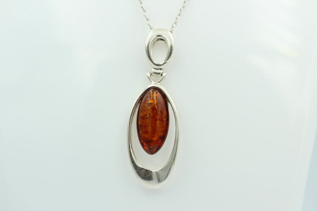 Bernstein Designanhänger 925 Silber Collier Kette brauner Bernsteinanhänger Top