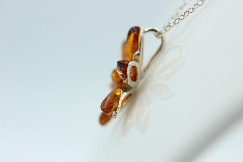 Blumenanhänger Bernstein 925 Silber Collier Kette Bernsteincollier Top Edel