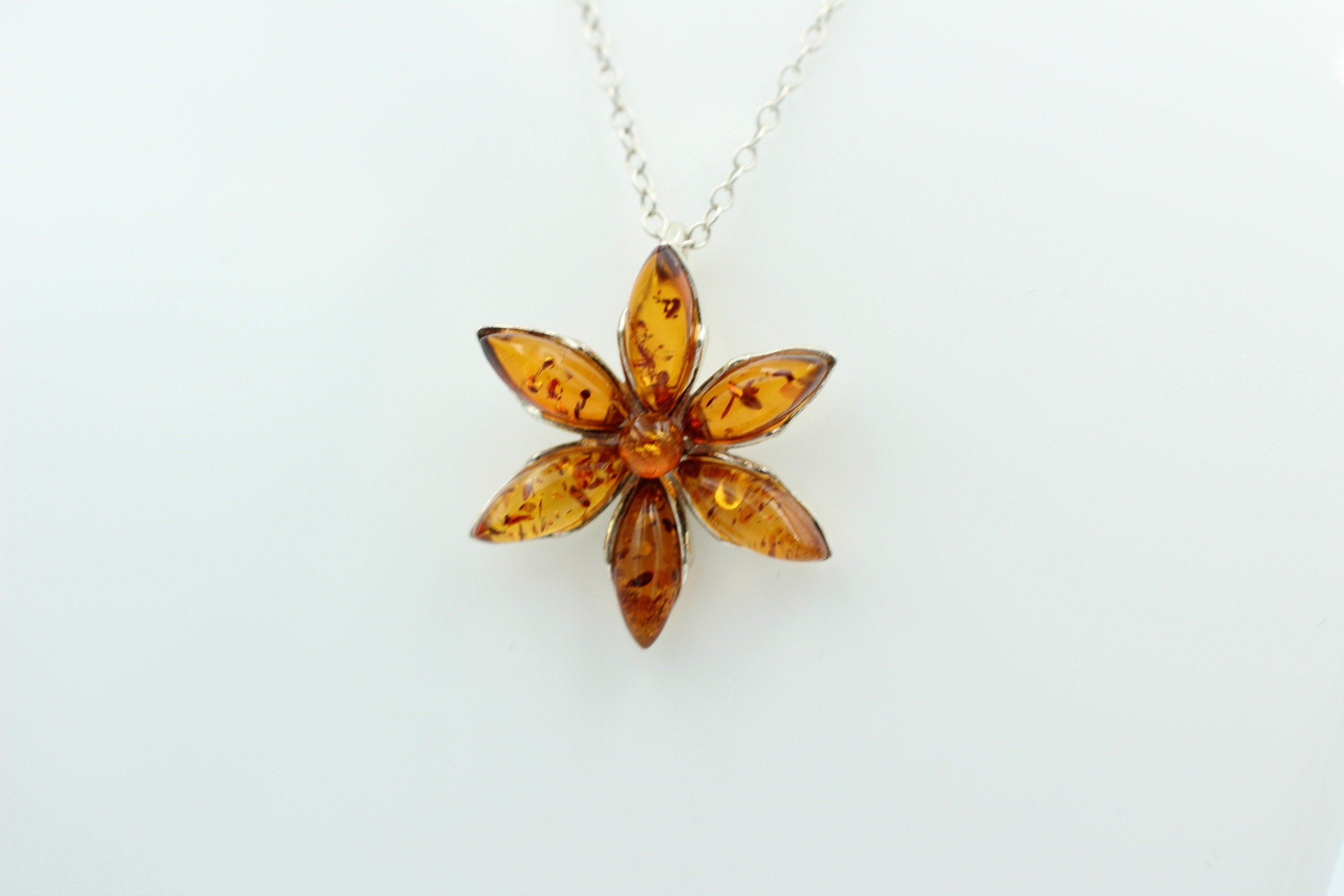 Blumenanhänger Bernstein 925 Silber Collier Kette Bernsteincollier Top Edel