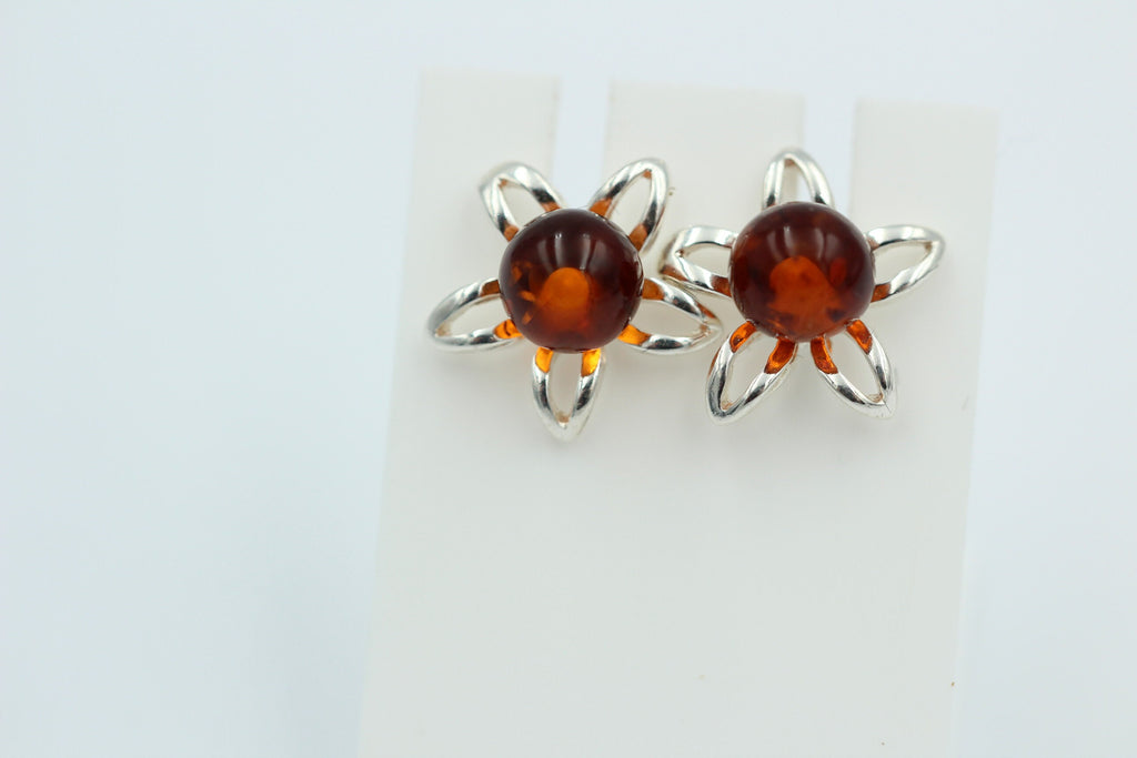 Bernsteinblume 925 Sterling Silber Ohrstecker Ohrring Silberblume mit Bernstein