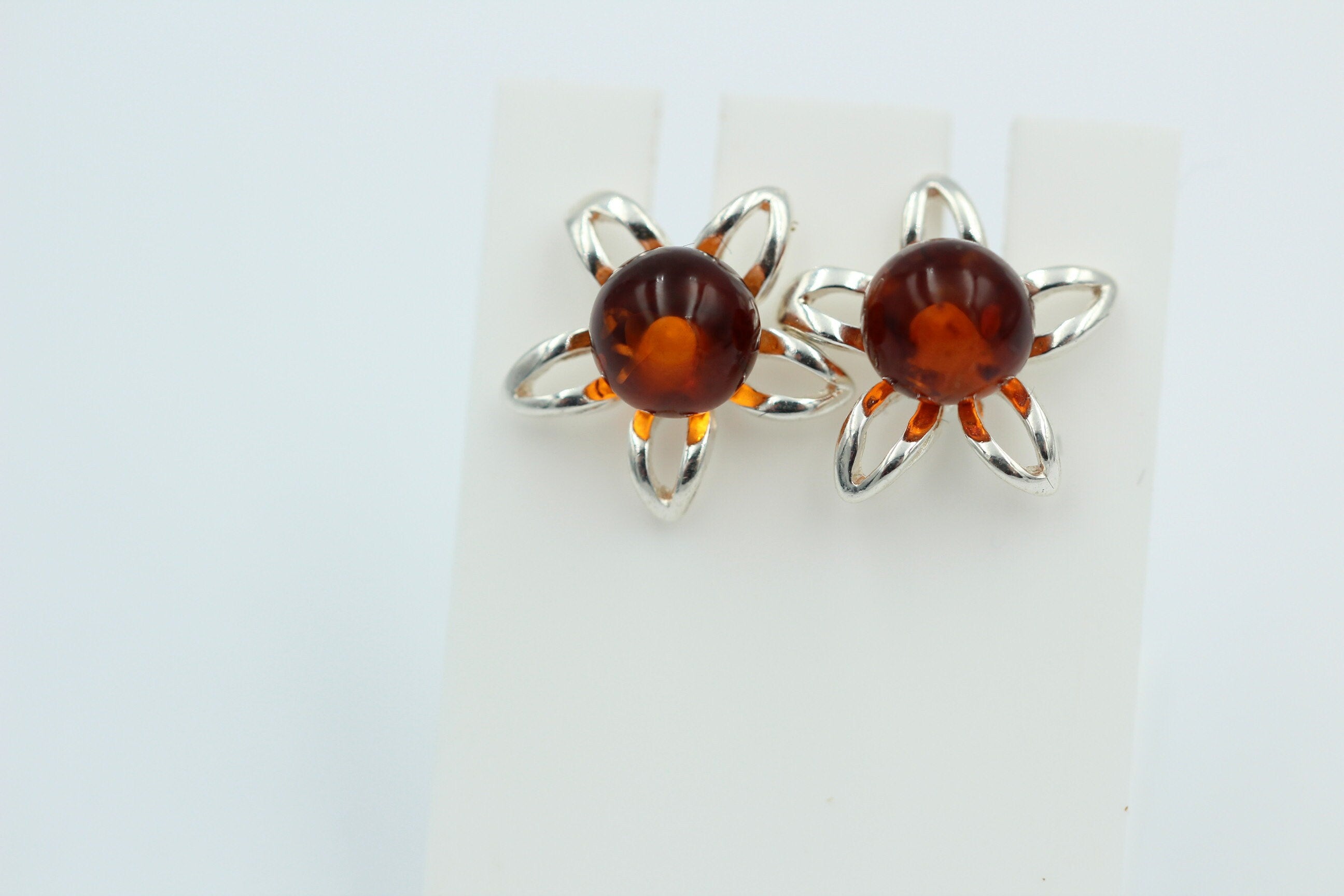 Bernsteinblume 925 Sterling Silber Ohrstecker Ohrring Silberblume mit Bernstein
