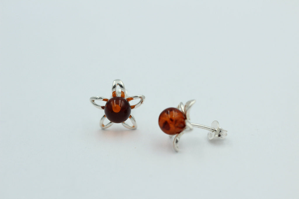 Bernsteinblume 925 Sterling Silber Ohrstecker Ohrring Silberblume mit Bernstein