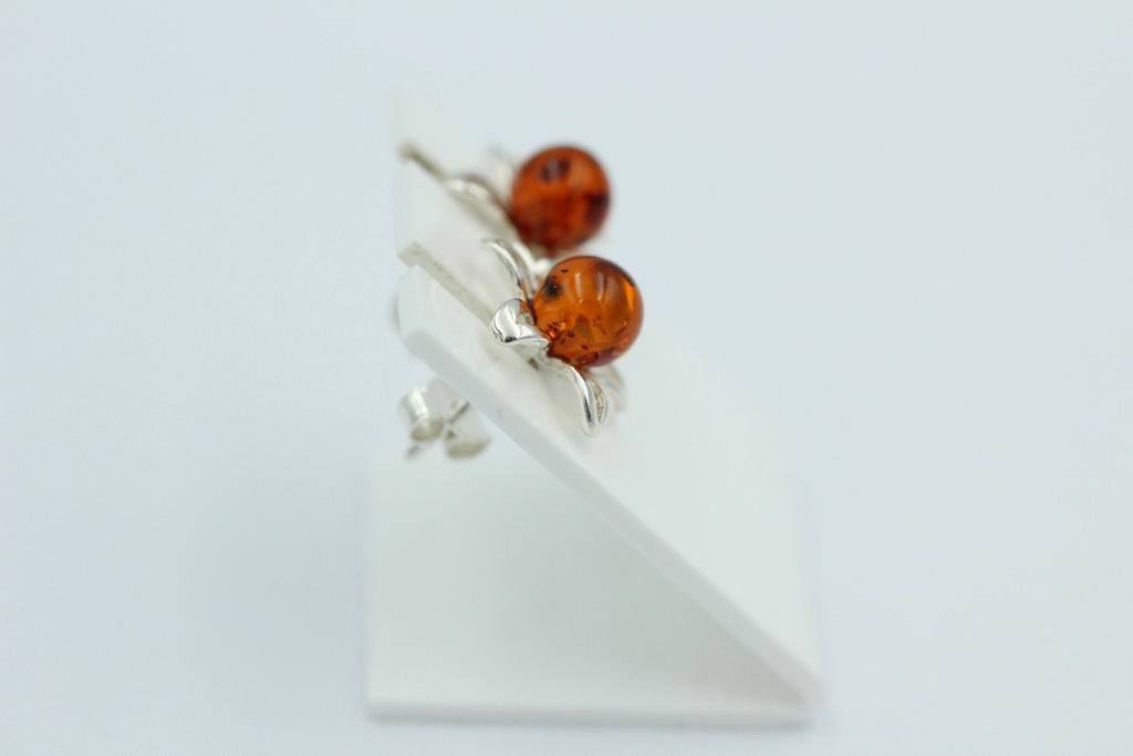 Bernsteinblume 925 Sterling Silber Ohrstecker Ohrring Silberblume mit Bernstein