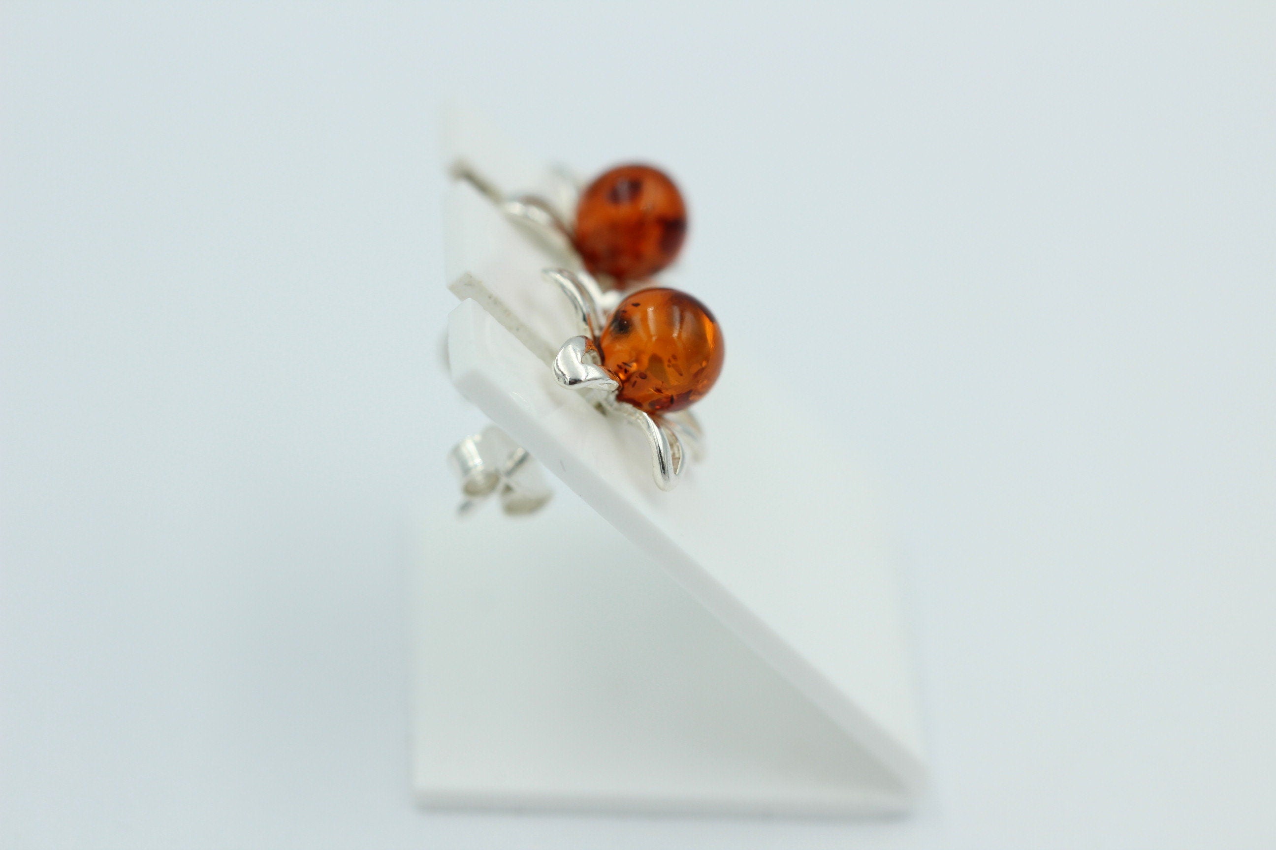 Bernsteinblume 925 Sterling Silber Ohrstecker Ohrring Silberblume mit Bernstein